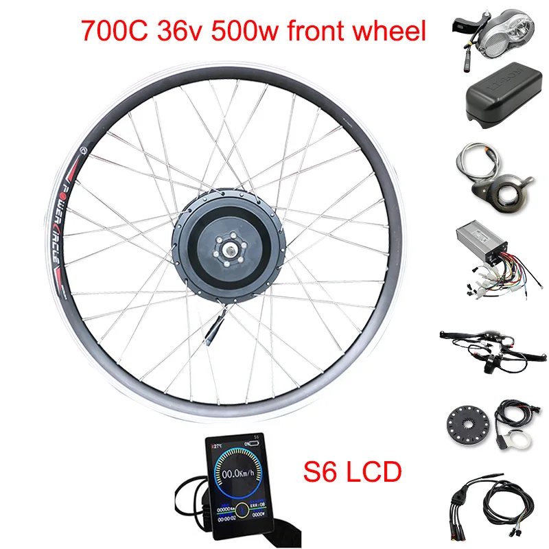 700C 36v 500w S6LCD Набор преобразования для электрического велосипеда 36V 500W мотор колеса 36V E велосипед комплект электрическое преобразование велосипедов набор 2" 26" 700C передний привод колеса - Цвет: 700C 36v 500w S6LCD