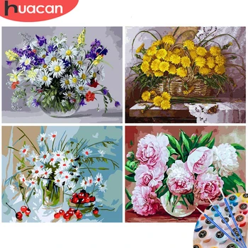 

HUACAN Picture By Number Flower Kit Drawing On Canvas Wall Art HandPainted Oil Painting DIY Gift Home Decoration