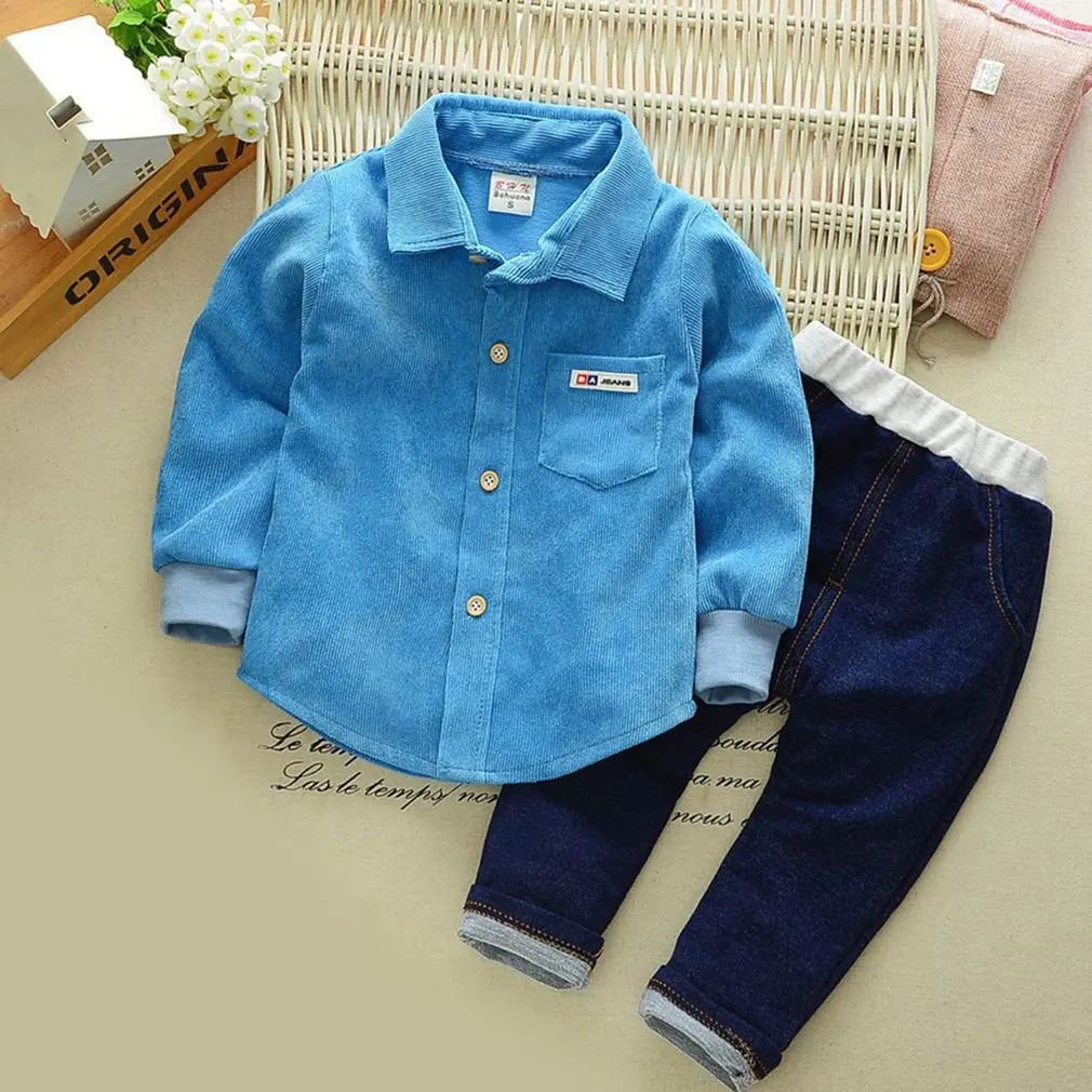Комплект одежды для маленьких мальчиков, Модный повседневный костюм с длинными рукавами и джинсовые штаны осенний детский комплект одежды детский хлопковый костюм с рубашкой