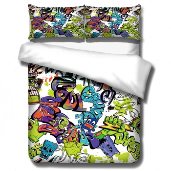 

3D Popular Graffiti style duvet cover set king queen full twin double single size bedding set super soft bed set with pillowcase