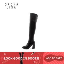 ORCHA LISA/осенне-зимние высокие сапоги выше колена в американском стиле, большие размеры кожаные сапоги на высоком толстом каблуке на молнии женская обувь 44, 47