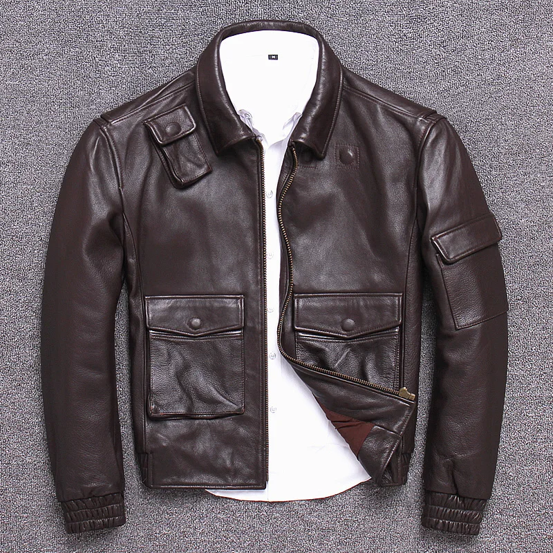 

Men's Leather Jacket Cowhide Short Genuine Leather Jacket Men Casual Real Cow Leather Coat Soft Chaqueta Cuero Hombre U1832