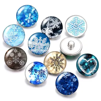 

Winter Snowflake Christmas Gift 18mm snap buttons 10pcs mixed round photo glass cabochon style for snap jewelry wholesale