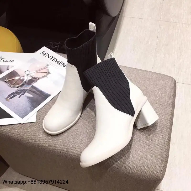 

Shoes Women Sock Boots Scarpe Donna Slip On Ankle Boots Casual Botas Mujer Round Toe Chaussures Femme Mixed Color Female Shoes