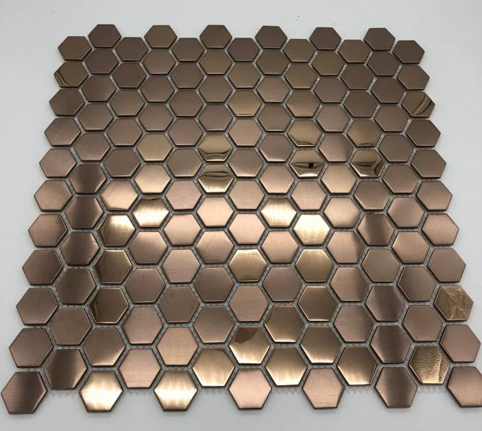 

Direct factory price cute hexagonal metal mosaic tile for KTV bar bathroom backsplash decoratio
