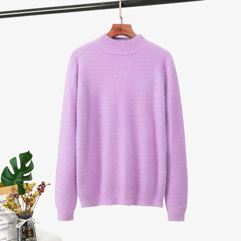 Purple SSYG1009 GIGOGOU, осенне-зимний свитер для женщин, пуловер, свитера с длинным рукавом, с круглым вырезом, из меха норки, мягкий женский джемпер, вязаный, Pull Femm - Цвет: Purple SSYG1009