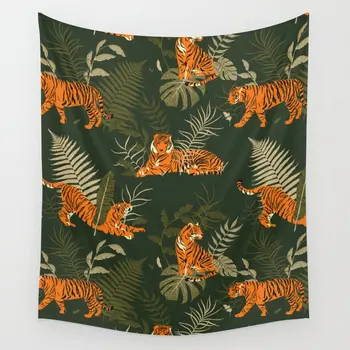 

Tiger Adventure Tapestry Plant Wall Hanging Room Bedspread Beach Mat Tapestries Psychedelic Home Decoration Accessories