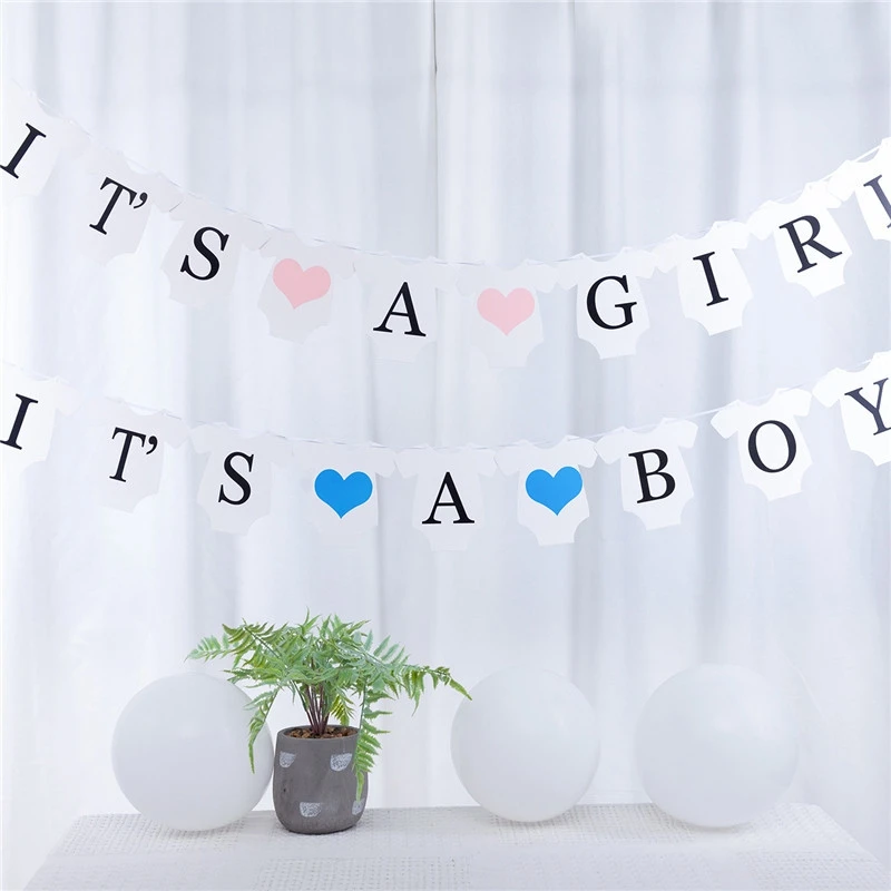 ITS A BOY / GIRL paper flag creative clothes pattern Baby Shower birthday letter banner full moon party shooting props supplies | Дом и сад
