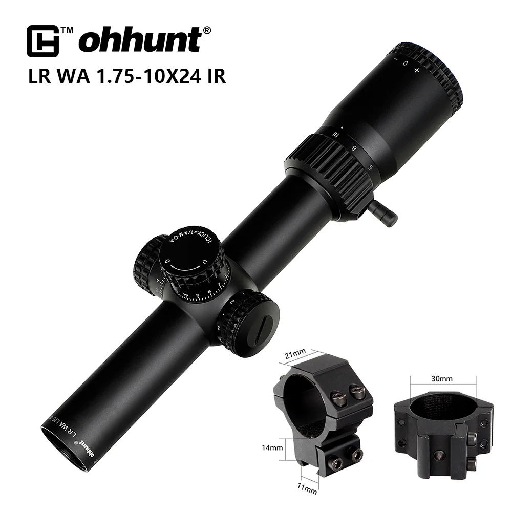 Ohhunt LR WA 1,75-10X24 ИК Компактный Охотничий Прицел Тактическое Стекло Травленая Сетка С Красной Подсветкой Башни Замок Сброс Прицел - Цвет: Med Dovetail Rings