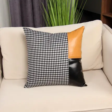Роскошный черно-белый светильник 45x45 см с рисунком «гусиная лапка», оранжевая наволочка из искусственной кожи в стиле пэчворк, наволочка для дивана и стула, поясничная наволочка - Цвет: E