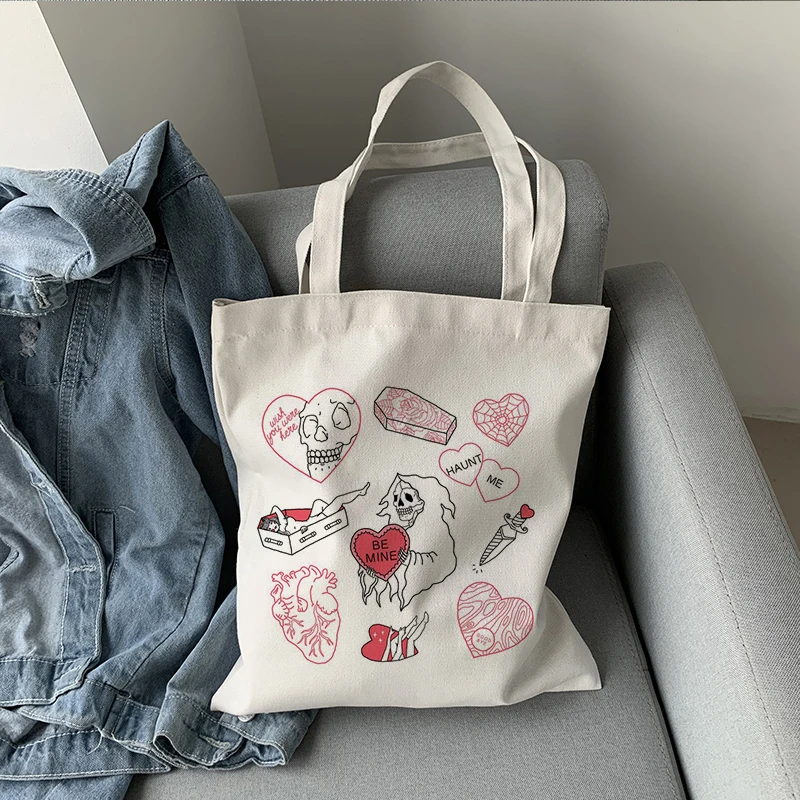 Korea Ulzzang Ins heart Harajuku women shoulder bag art gothic school bag y2k anime canvas large capacity casual shopper