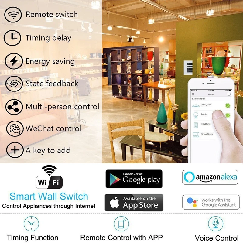Дистанционный переключатель освещения, 4 переключателя сенсорный в-стены Беспроводная пластина переключатель совместим с Amazon Alexa, дистанционное управление ваши светильники Fr