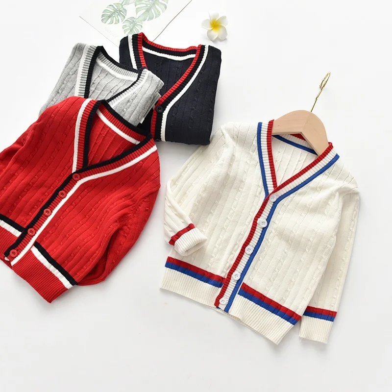 Кардиган для маленьких мальчиков и девочек, вязаный свитер с v-образным вырезом и длинными рукавами, пальто, весенне-осенние Топы