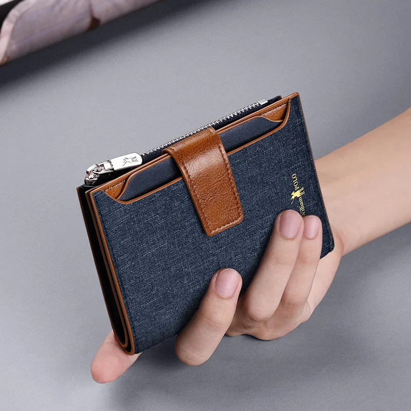 Мужской короткий кошелек WILLIAMPOLO RFID Холщовый маленький модный на застежке