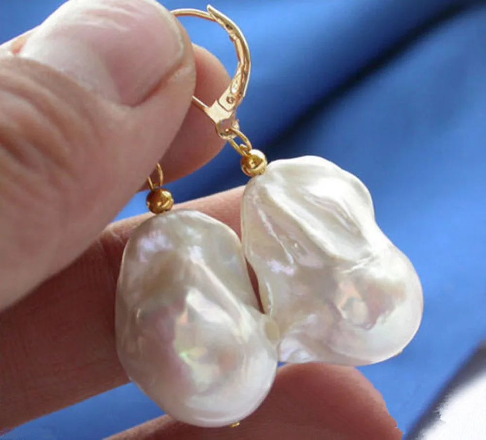 

REAL HUGE AAA SOUTH SEA WHITE BAROQUE PEARL EARRING AAA++++++Free Shipping