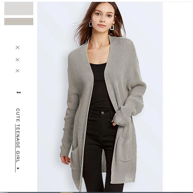 grey sweater Babbytoro женский кардиган свитер открытый передний свободный длинный вязаный плюс размер Рождество черный желтый серый Радуга Poacket свитера пальто - Цвет: grey sweater
