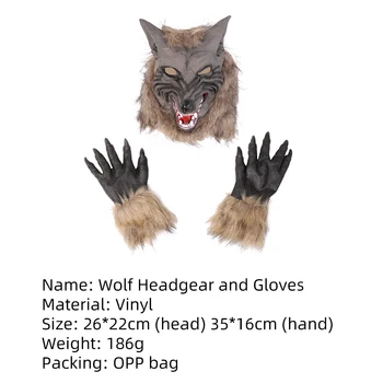 

Scary Mask Fancy Dress Party Costume Cosplay Latex Wolf Head Hair Mask Gloves Unisex Novelty Animal Full Halloween Props Play