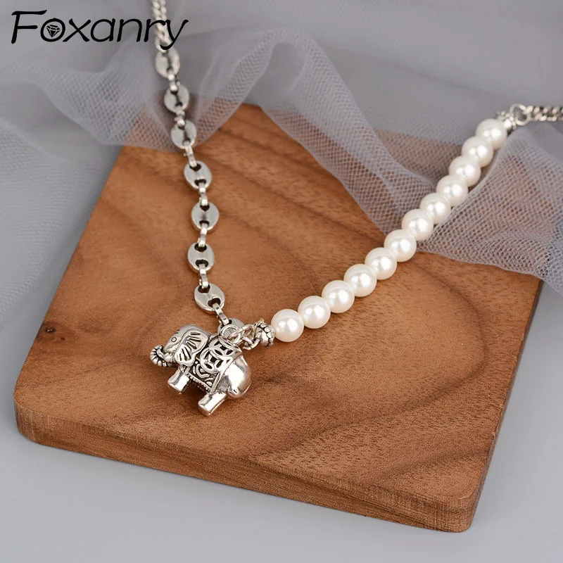 Elephant pearl necklace clearance