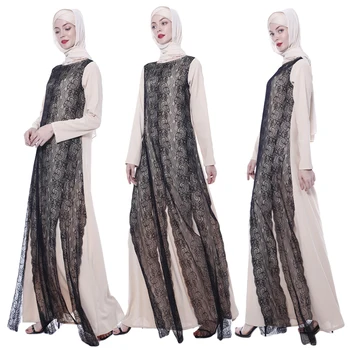 

Fashion Muslim Women Abaya Lace Dress Long Sleeve Robe Jilbab Islamic Arab Prayer Dubai Gown Malay Oman Party Cocktail Dress New