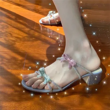 

Bow-tie Rhinestone Sandals Women Summer Beach Slides 2020 Fashion Women Shoes Flats Outdoor Slippers sandalias mujer босоножки