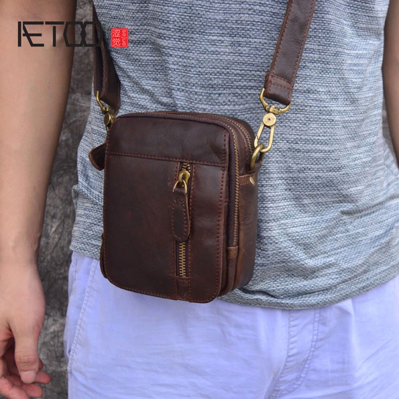 AETOO Bolso informal pequeño de piel auténtica para hombre, bandolera de vintage, estilo | - AliExpress