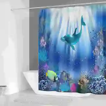 

Hot sale Fish 3D Printing Shower Curtain Sea View Modern Waterproof Bath Curtains for Bathroom