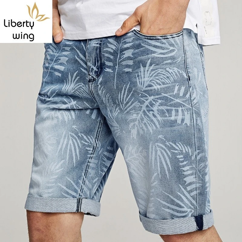 Pantalones vaqueros con estampado informal para hombre, Vaqueros cortos rectos hasta la rodilla, con cremallera calle, y con bolsillo, color azul, novedad de verano|Pantalones cortos| - AliExpress