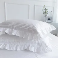 Taie d'oreiller 100% coton Ins, 2 pièces, feuille de Lotus, housse de coussin, princesse fille, dortoir, blanc, à volants, pour dormir, literie, décoration de maison 1