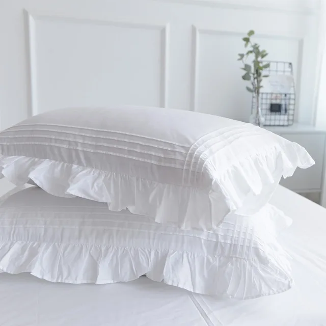 Taie d'oreiller 100% coton Ins, 2 pièces, feuille de Lotus, housse de coussin, princesse fille, dortoir, blanc, à volants, pour dormir, literie, décoration de maison 1