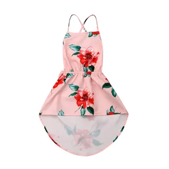 

2019 New Design Baby Girl Summer Dress Sleeveless Bandage Toddler Stylish Party Dress Asymmetrical Kids Backless Sundress 1-6Y