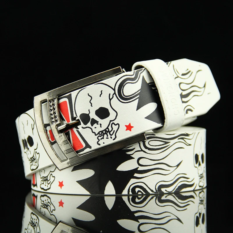 

Best selling skull pattern men's belt hip hop punk style luxury brand design European and American explosive men's belt