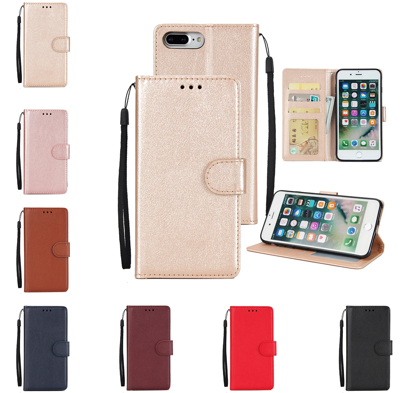 

Flip Wallet Case For iPhone 8 With Gift Lanyard Photo Frame Card Slots Stand For iPhone XS Max XR XS X 8 7 6S 6 Plus 5S SE 5