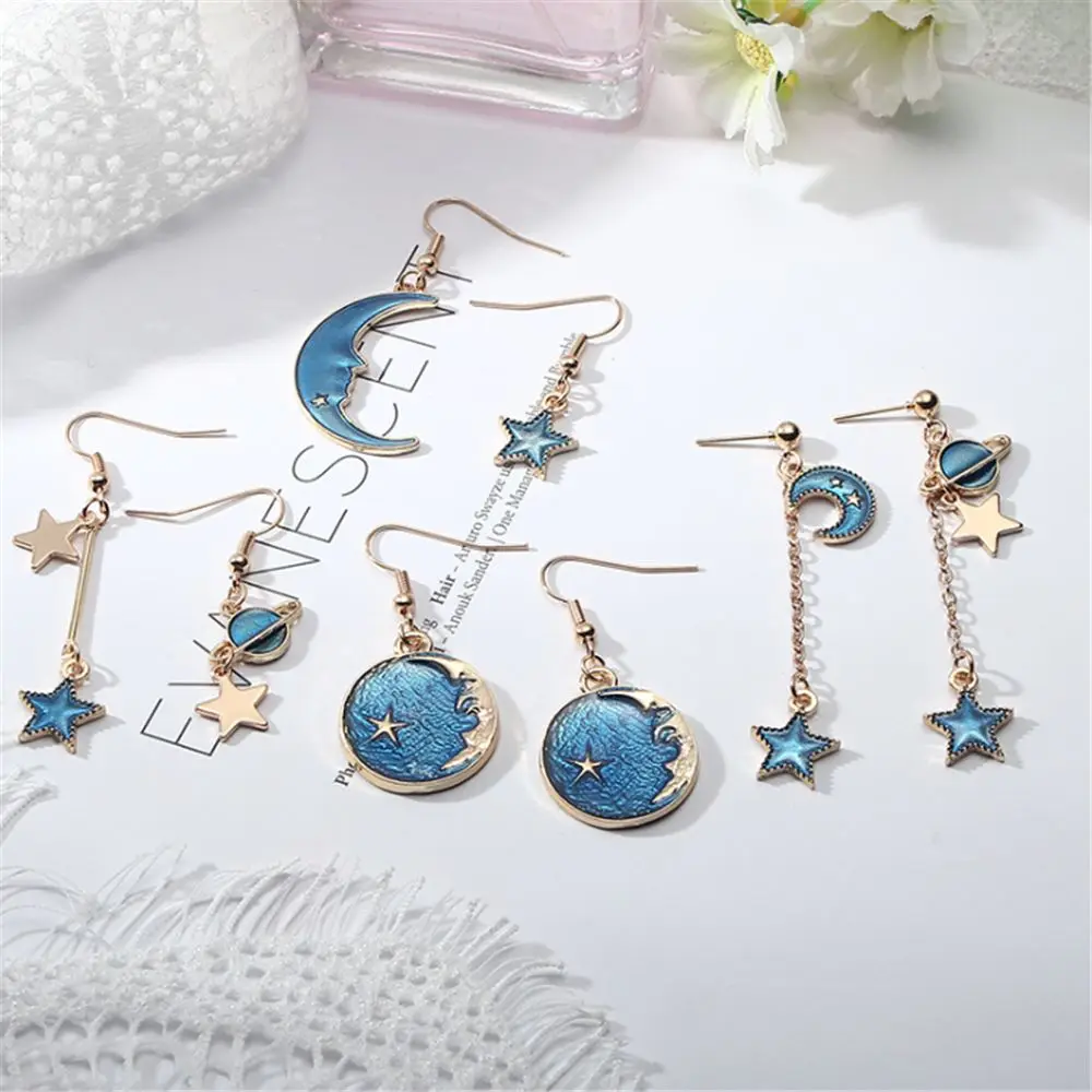 New fashion blue star moon long earrings female models girls pendant earrings temperament jewelry