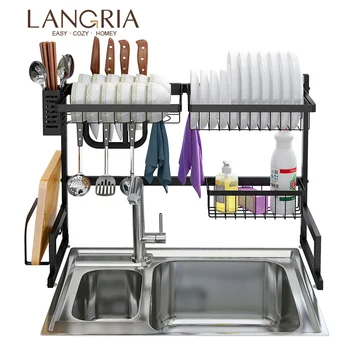 

LANGRIA Dish Drying Rack Over Sink Stainless Steel Drainer Shelf for Kitchen Counter Organization Fully Customizable Black