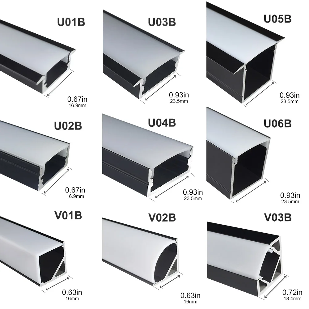 20 шт 6 футов/2 м черный 23,5x10,8 мм u-образный светодиодный алюминиевый профиль комплект для светодиодных полос света установки диффузор