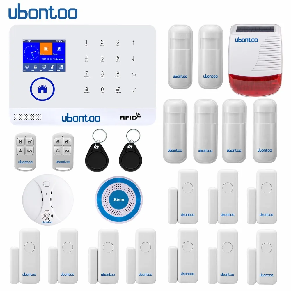 

UBONTOO EN RU ES PL DE FR IT Switchable Wireless Home Security WIFI GSM GPRS Alarm system APP Remote Control RFID Arm/Disarm