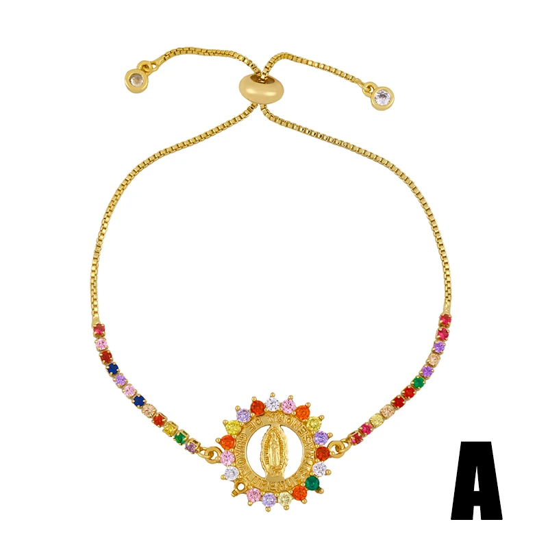 FLOLA Multicolor Virgin Mary Bracelets Women Crystal Bracelets Gold Plated Christian Jewelry virgen de guadalupe brtc09 bracelet jewelry