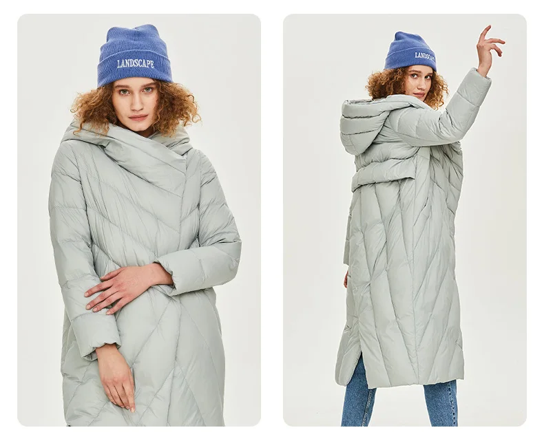 AllureAmore, зимняя и осенняя верхняя одежда для женщин, белая утка, х-длинный пуховик, теплая куртка с капюшоном, Модная парка-кокон, большие размеры, дизайн