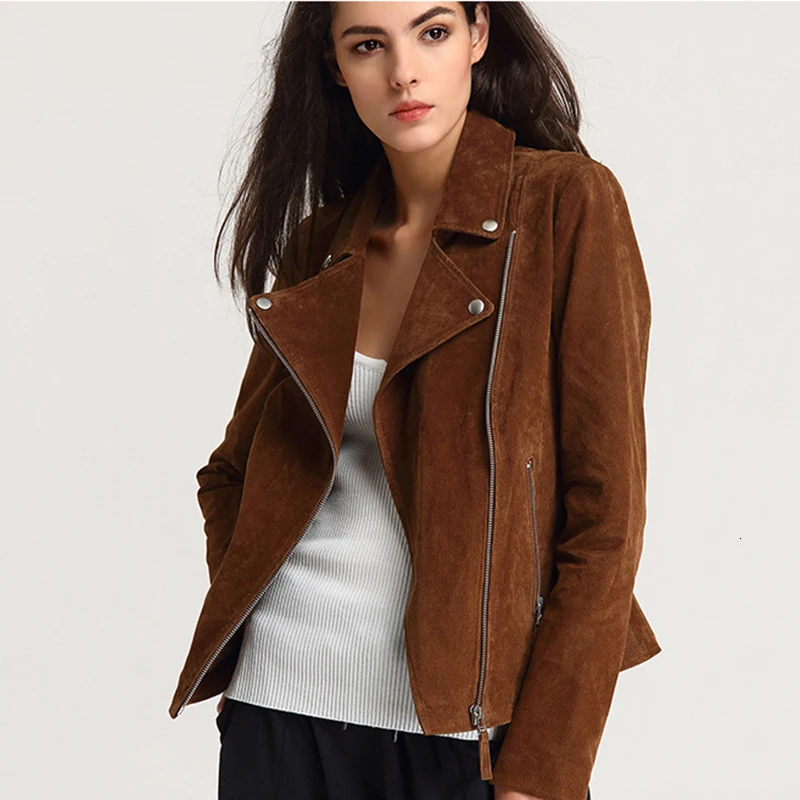 Женская куртка из натуральной свиной кожи, роскошное тонкое короткое пальто из натуральной кожи, женские мотоциклетные коричневые Куртки из натуральной кожи, Женское пальто