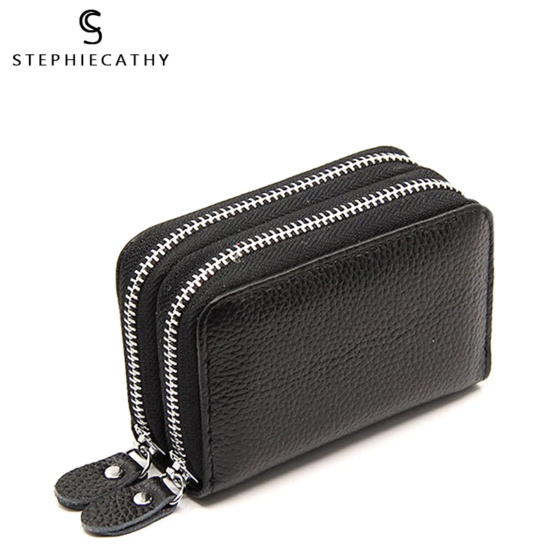

SC Women Genuine Leather RFID Wallet Ladies Functional Anti-Scanning Purse Girls Cow Leather Card Holders Money Cash Coin Purse