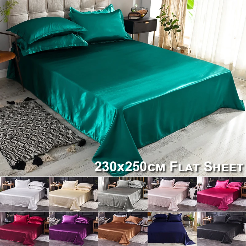 

Satin Silk Bed Sheet Summer Flat Sheet Bedspread Solid Soft Color Home Textile Bedding Bed Mattress Protector Purple Pink