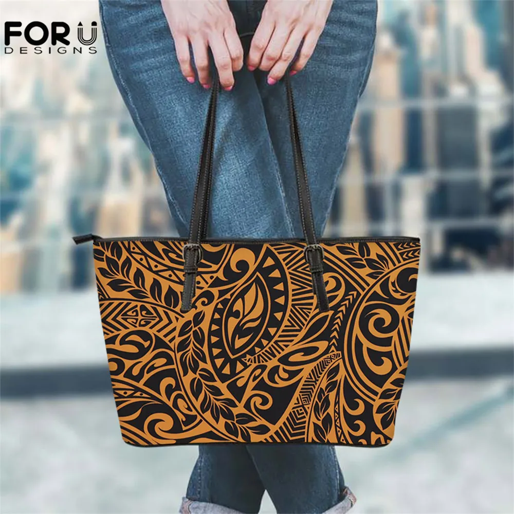 

FOURDESIGNS Ethnic Tribe Design Luxury Ladies Shoulder Bag African Flower Tote Bag for Women Travel Shopping Handbags PU Leather