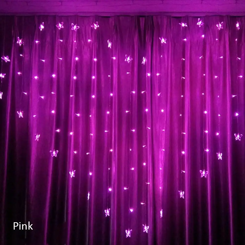 Skup 2x1.5m serce LED zasłona z motylkami lekka sopel kurtyna świetlna ciąg 34 motyl 128 LED świąteczna wróżka świąteczna dekoracje ślubne