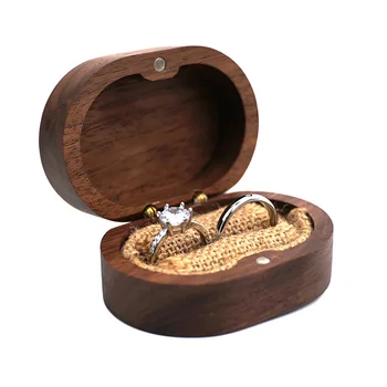 

Storage Case Wedding Ceremony Portable Double Ring Box Jewellery Organizer Engagement With Magnet Buttons Black Walnut Earrings