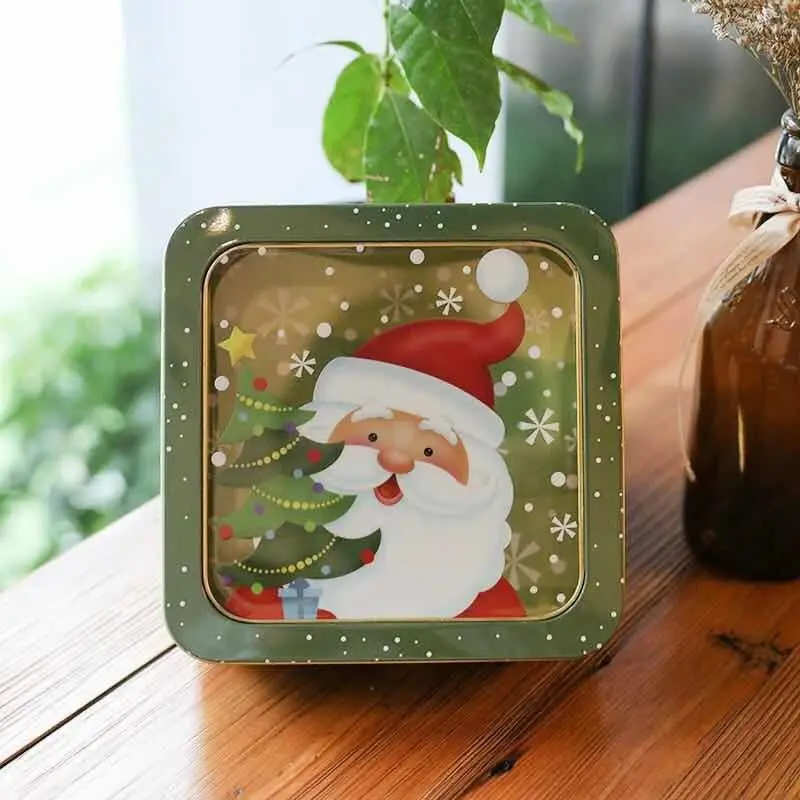 Милые прямоугольные рождественские подарочные коробки жестяная коробка для конфет Санта Снеговик упаковка с открытым окном Печенье чехол для упаковки детей конфет коробка