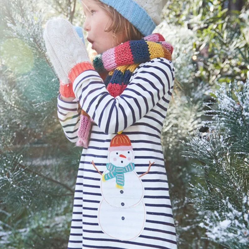 Jumping meter/рождественские платья принцессы для маленьких девочек; одежда с аппликацией снеговика; хлопковые вечерние Детские платья с длинными рукавами