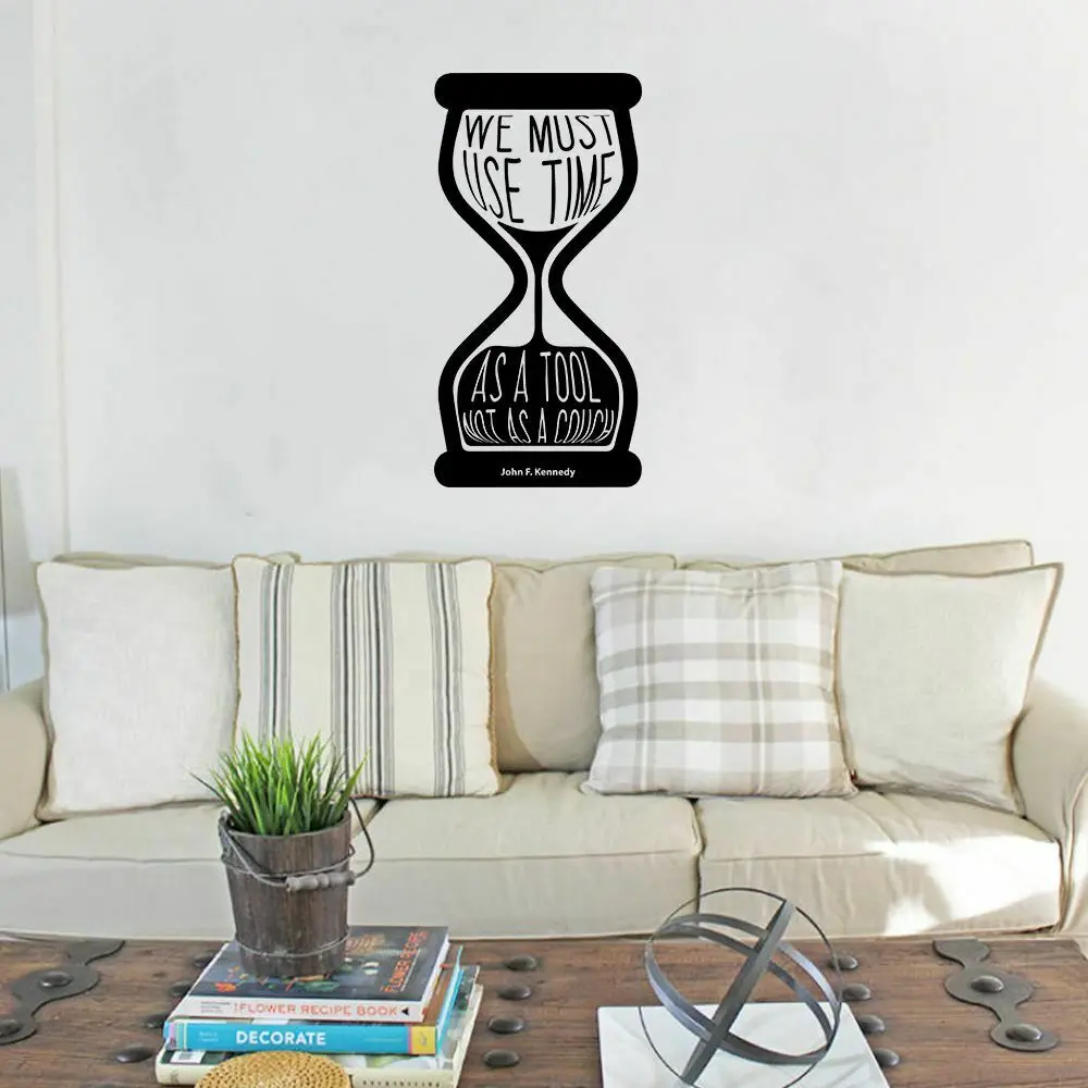 Hourglass Art Wall Decal Use Time John Kennedy Motivational Quotes Vinyl  Window Stickers Study Room School Office Wallpaper Q369