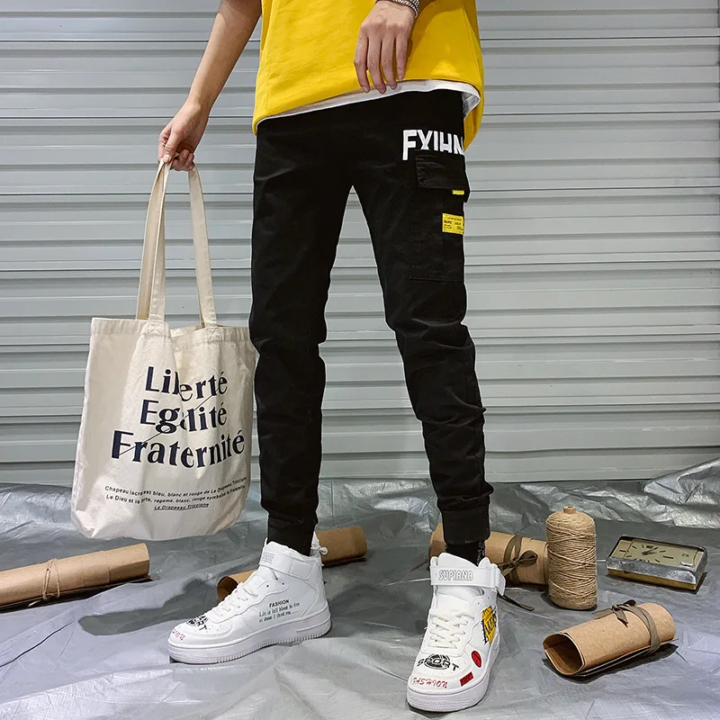 

2019 Autumn Thick-Bib Overall MEN'S Casual Pants Capri Korean-style Trend Versatile Beam Leg Capri Pants Sub-Popular Brand