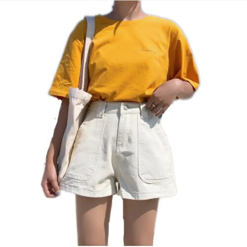 S-XL, 3 цвета,, летние шорты с высокой талией в Корейском стиле, женские джинсовые шорты черного цвета, женские повседневные шорты трапециевидной формы(Z6282