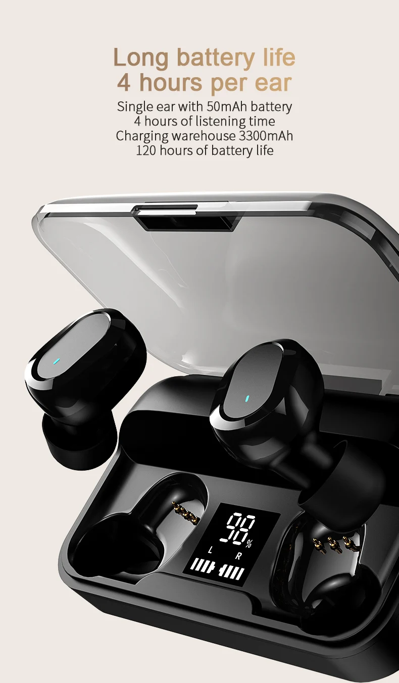 V5.0 Bluetooth стерео гарнитура беспроводной IPX6 Водонепроницаемый сенсорный наушник 3300 мАч светодиодный аккумулятор с цифровым дисплеем type-c зарядная коробка